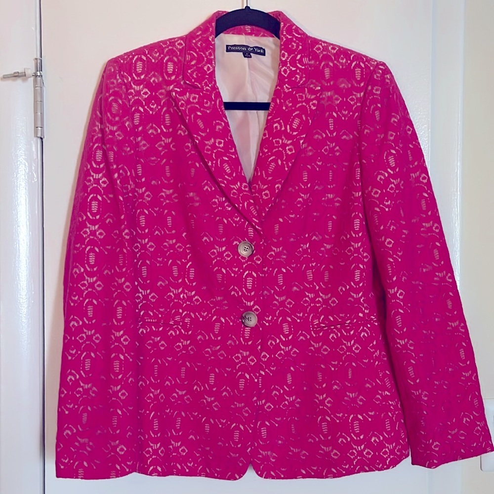 Preston & York fuchsia pink lace blazer in size 8